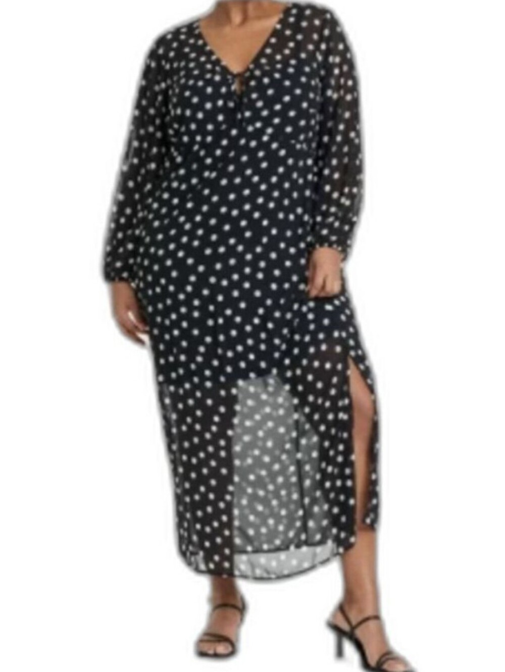 Ava & Viv Black Polka Dot Long Balloon Sleeve Maxi Dress New XXL Women's